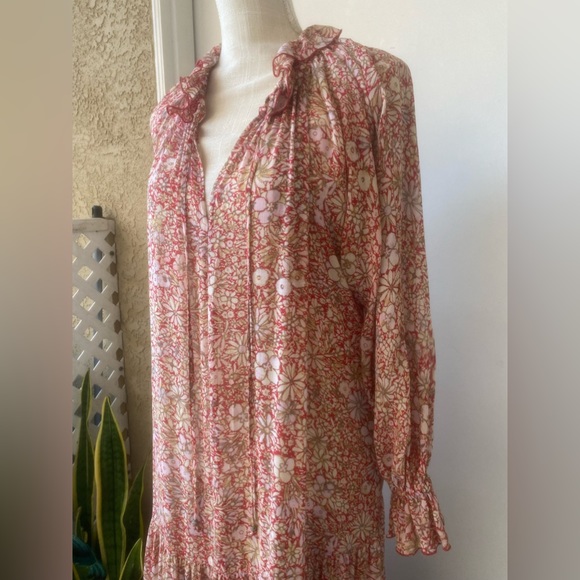 free people feelin groovy red floral long sleeve sheer tiered maxi dress sz s - Picture 2 of 13